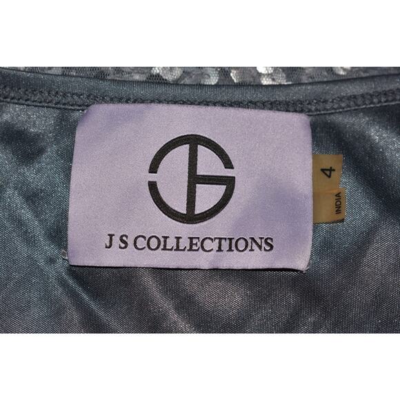 JS COLLECTIONS $298 Boatneck Mesh‎ Sequin Sleeveless Evening Gown Silver Size 4 - Picture 5 of 5